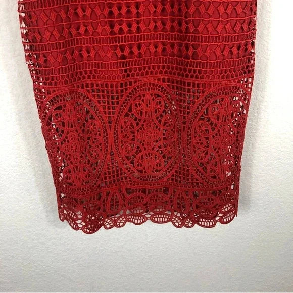 Lovers + Friends Lace Blush Red Crochet Open Back Cocktail Midi Dress Medium - Picture 10 of 15